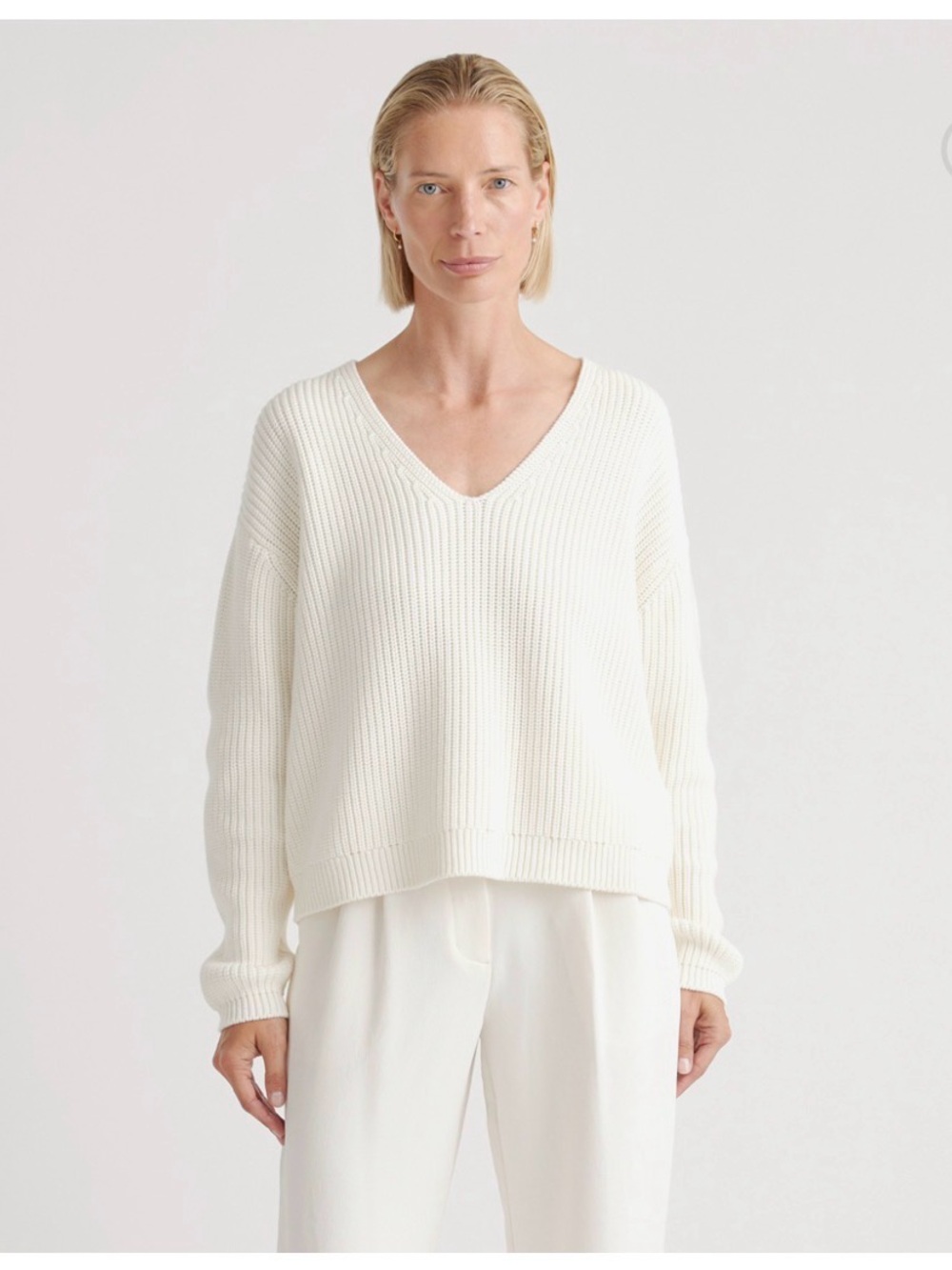 Quince Organic Cotton Fisherman V-Neck Sweater – XS – NWT